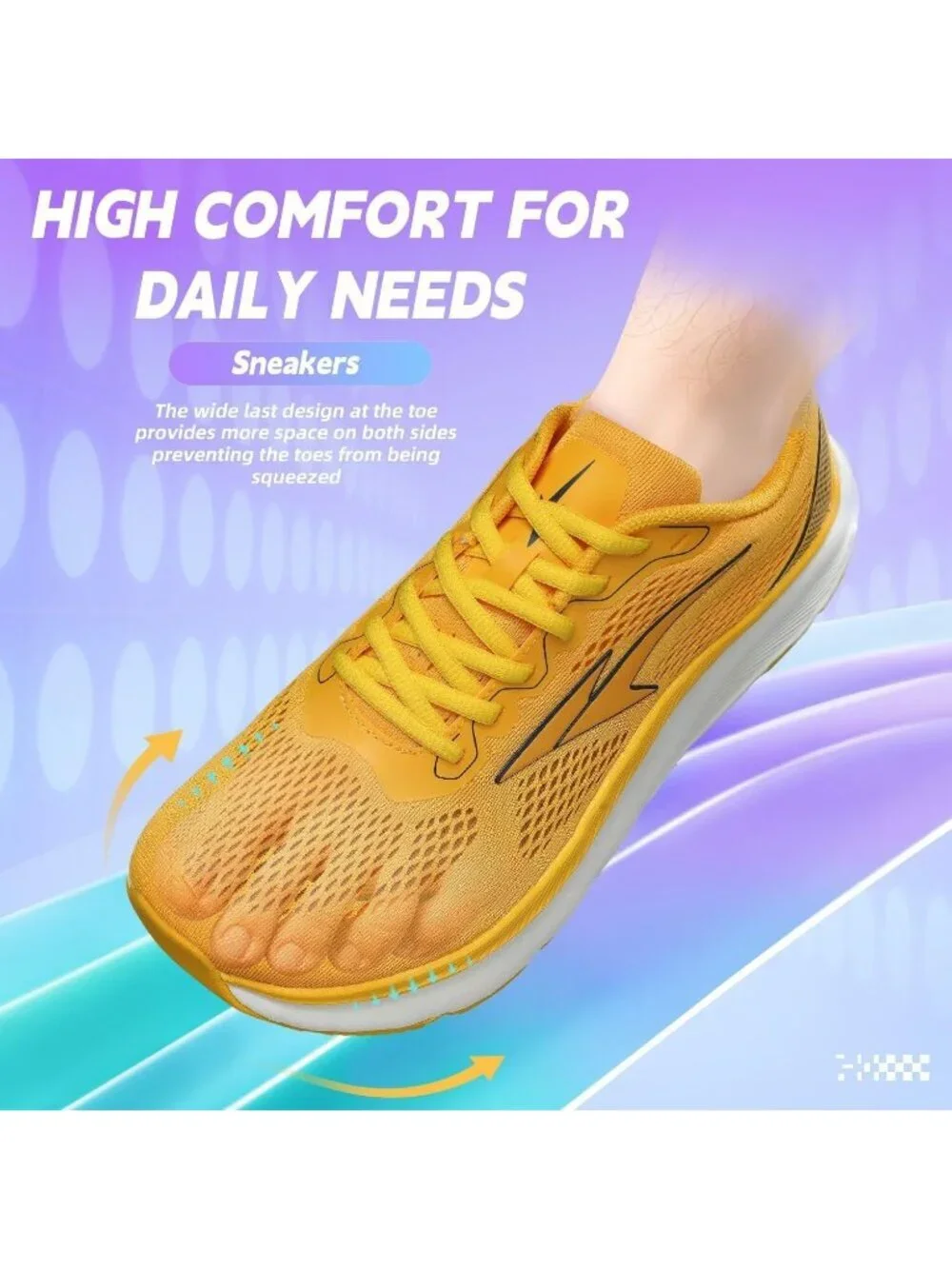 Men's Yellow Wide Walking Shoes Soft Sole Non Slip Running Comfortable Tennis